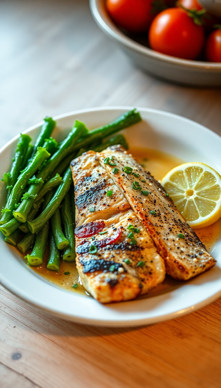 Grilled Salmon and Green Beans
